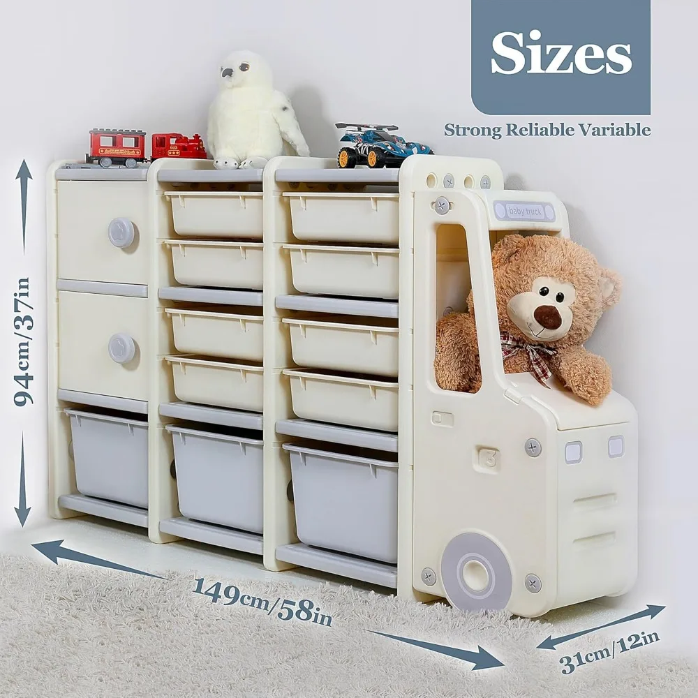 Étagère de rangement polyvalente pour jouets pour enfants, grand rangement pour jouets, 11 bacs, 2 armoires, 3 étagères