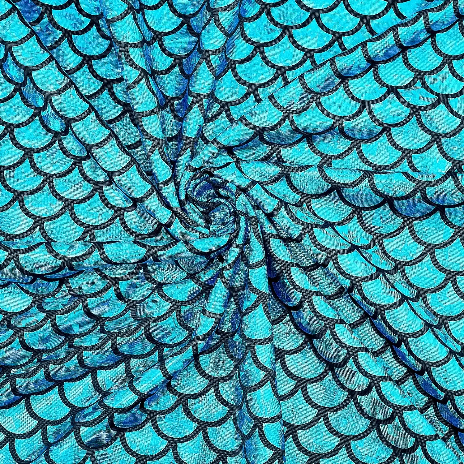 Mermaid Scales Fabric 39.4x59inch Dark Cyan Hologram 2 Way Stretch Fish Scale Fabric Sparkly Spandex Mermaid Printed Fish Scale