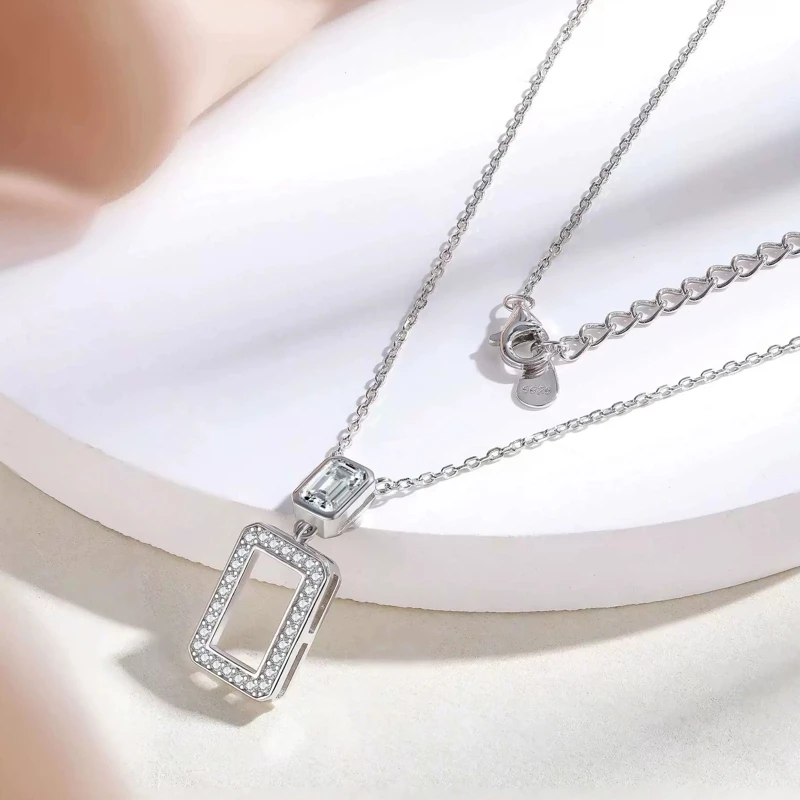 Hollow-out square diamond ring, fringed earrings, square pendant necklace, bracelet, European and American S925 silver jewelry s