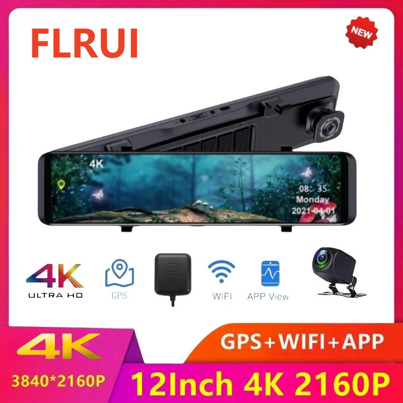 

Dash Cam 4K 3840*2160P Car DVR Recorder 12Inch Rear View Camera 1080P Night Vision G-Sensor Support GPS APP WiFi