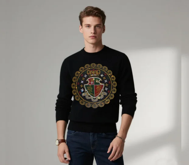 

BORUNKE Rhinestones Pullover sweater Men style Fashion Casual Streetwear pullover New men Male