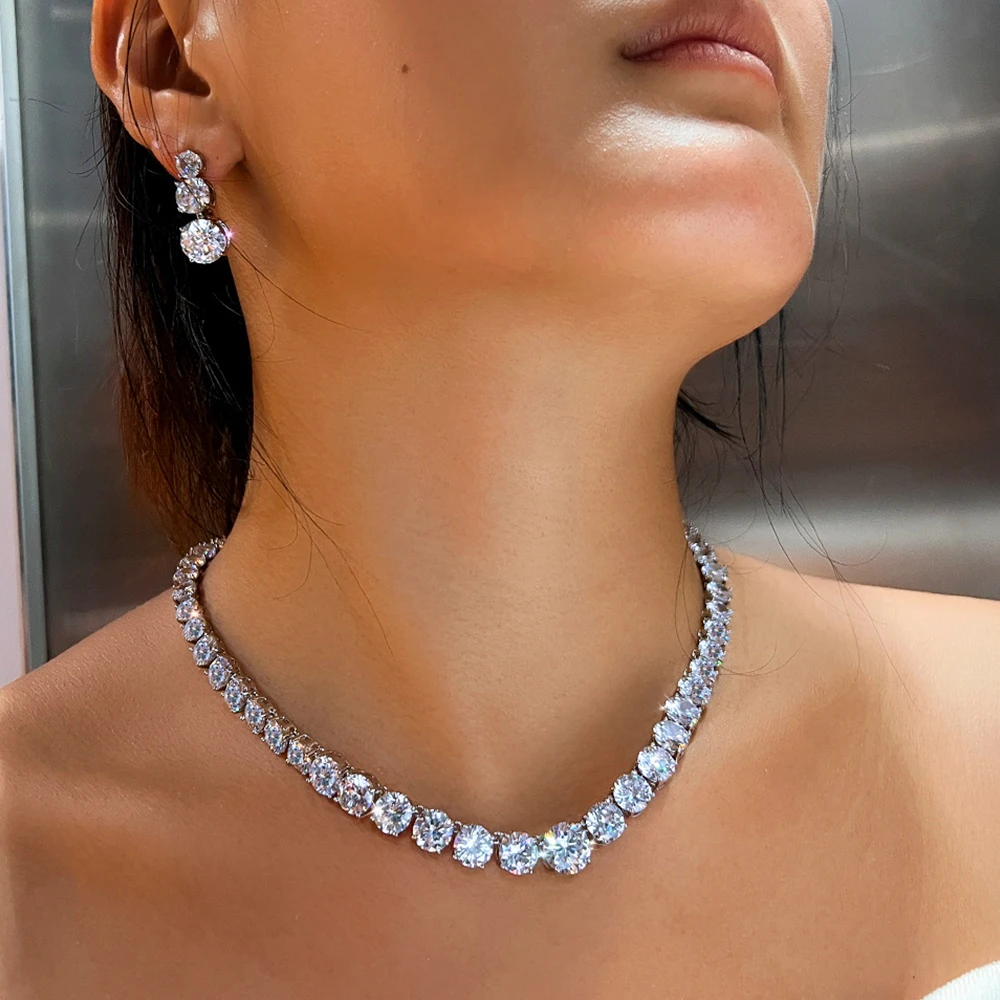 CWWZircons Prachtvolle Glänzende CZ Mode Braut Runde Halskette Ohrringe Sets für Frauen Hochzeit Abend Party Schmuck Großhandel T0997 – Detail 4