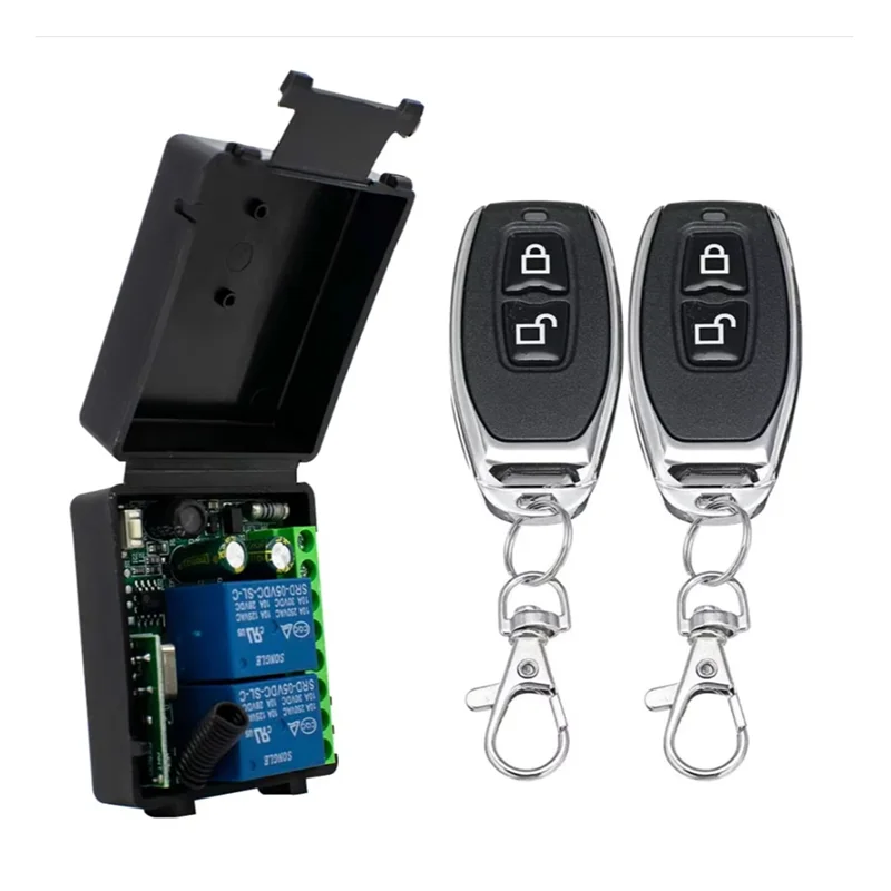 ABGI-AC 85-256V relé 2 canales 433Mhz interruptor de Control remoto inalámbrico para puertas de garaje, cortinas, módulo receptor de iluminación