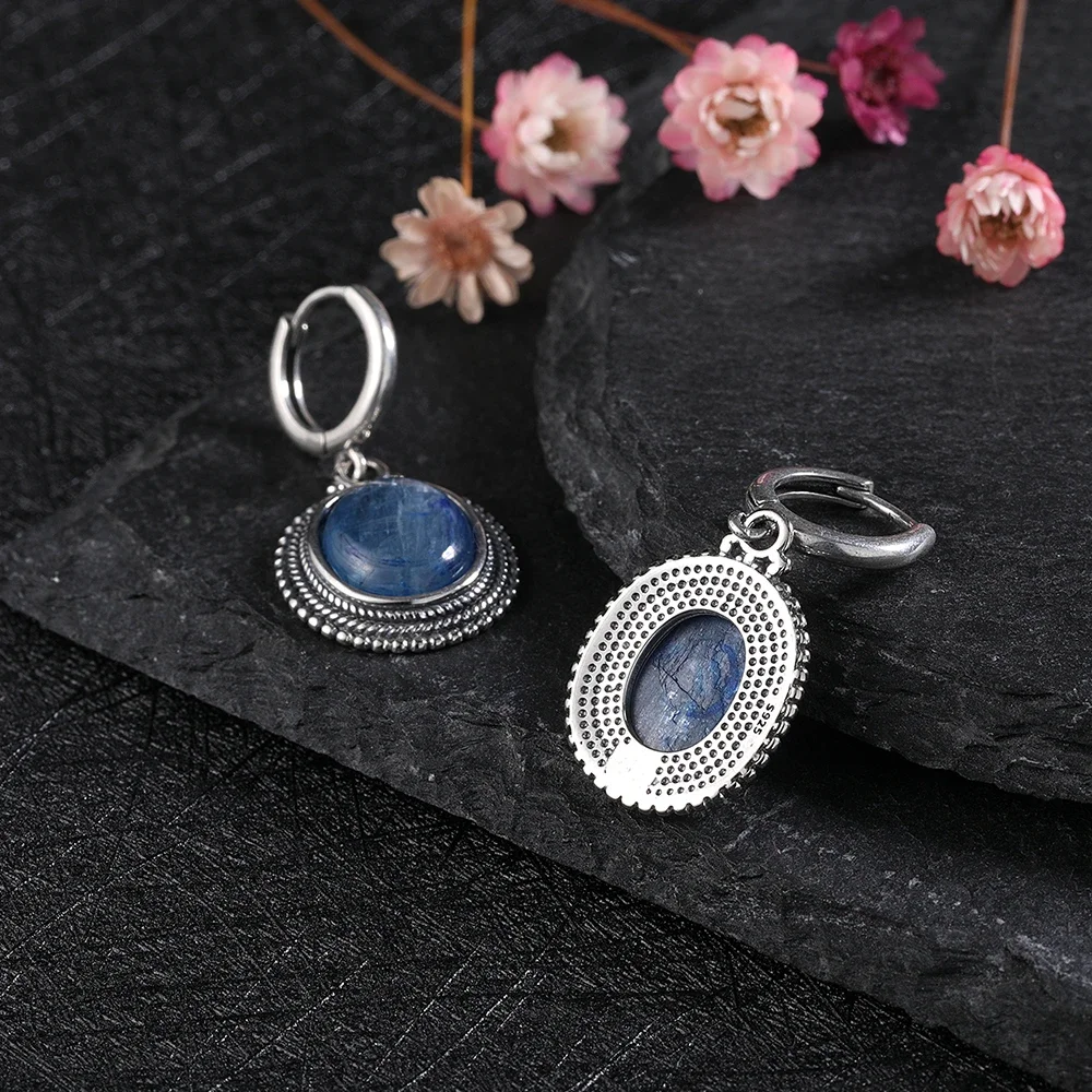 Exquisite Elegant Oval Natural Kyanite 925 Sterling Silver Earring for Women Gems Jewelry Party Engagement Gift Hoop Earrings