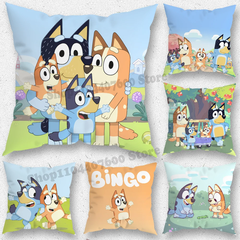 Cute B-Bluey-s D-Dog Cartoon Pillow Case For Home Bedroom Room Decoration Living Room Sofa Cushion Cover Suitable