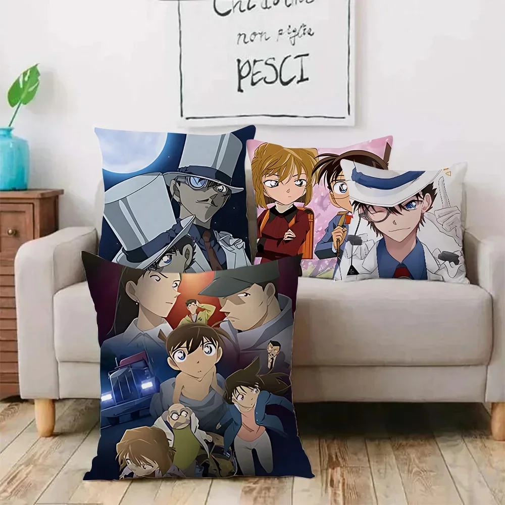 Anime New D-Detective Conans Pillow Covers Cartoon Sofa Decorative Home Double-sided Printing Short Plush Cute Cushion Cover