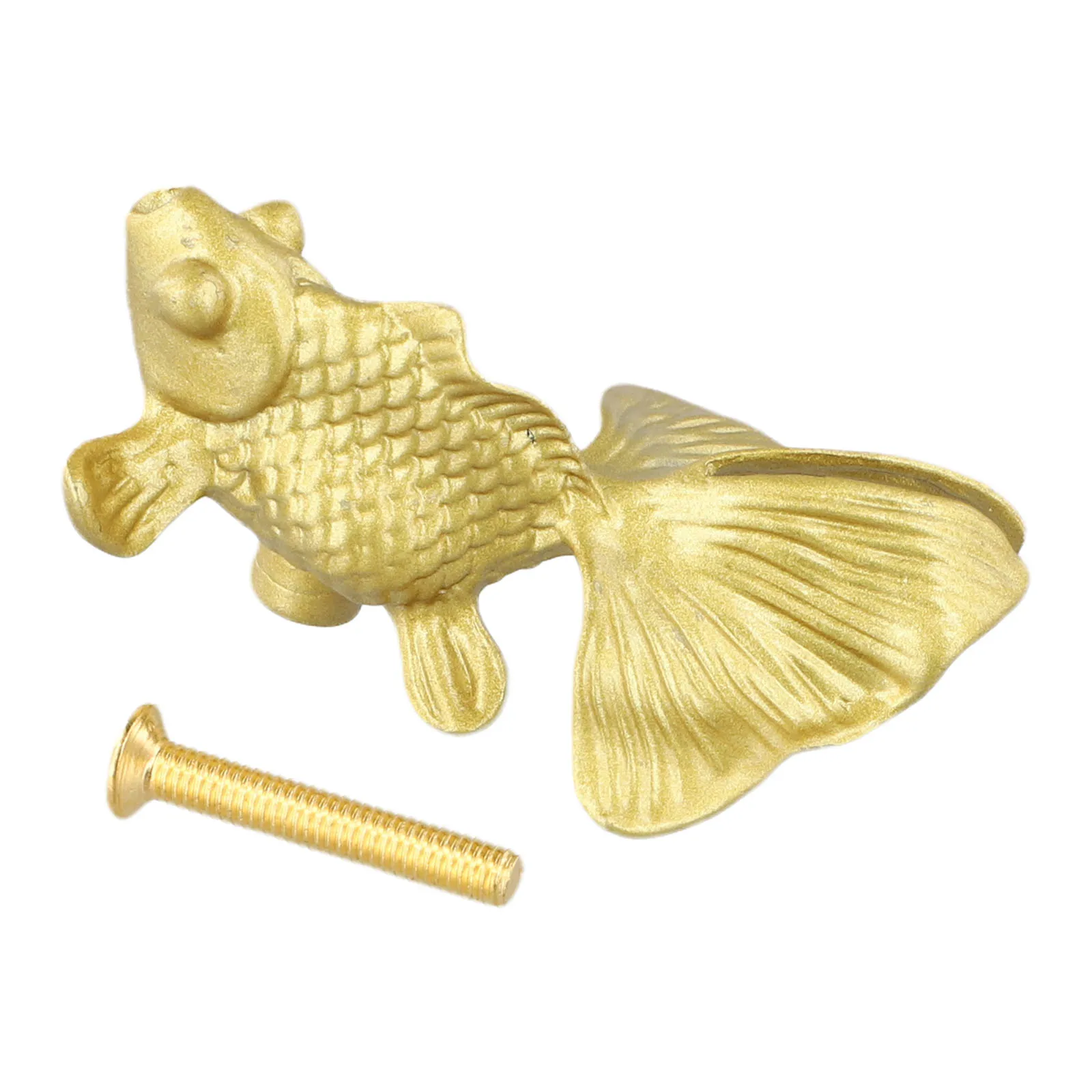 Perillas Retro de latón macizo con forma de pez dorado, tiradores de puertas, tiradores de cajón de armario, herrajes para el hogar de un solo orificio