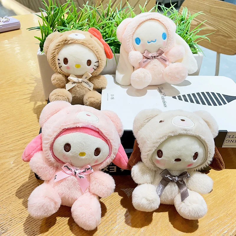 Sanrio Plush Doll Keychain Hello Kitty Melody Cinnamoroll Pochacco Cute Key Ring Cartoon Plushies BagKids Toys Pendant Gift