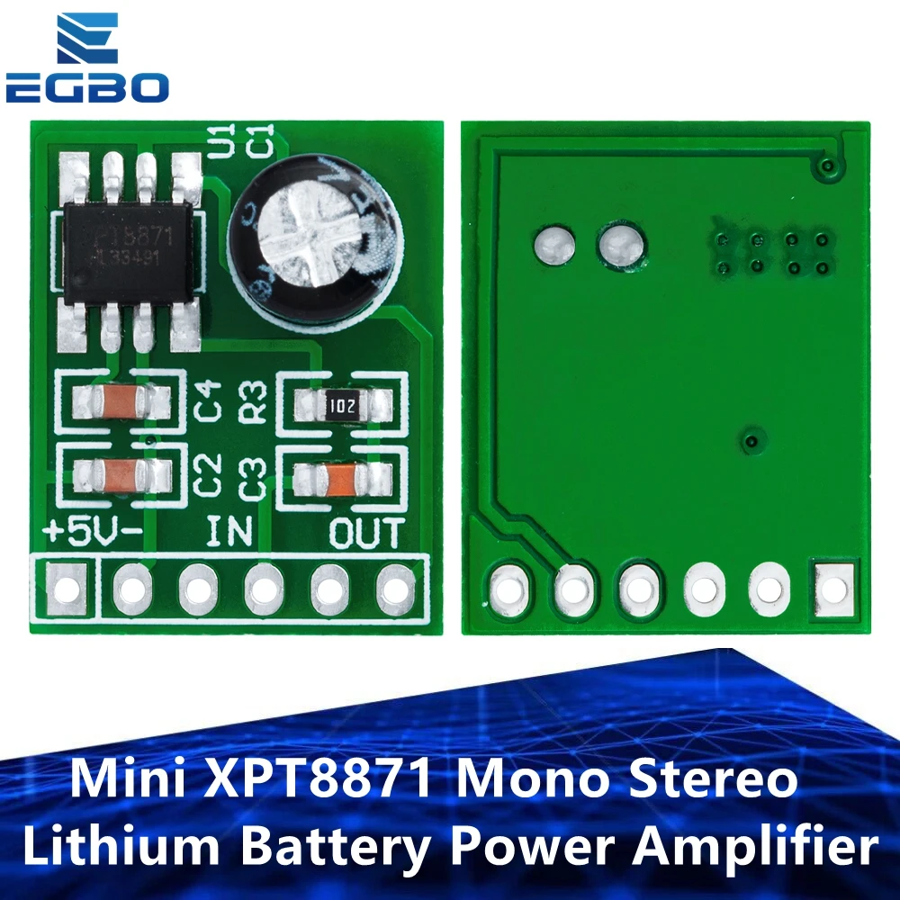 1~20PCS EGBO Mini XPT8871 Mono Stereo Lithium Battery Power Amplifier Board 6W Sing Machine Module 3v 5v 5W Audio Output Input