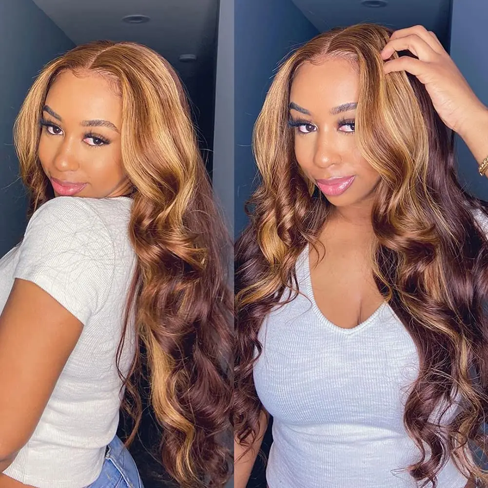 Ulrica 13x4 Highlight Lace Frontal Wig Body Wave Human Hair P4/27 Colored Lace Front Human Hair Wigs Ombre Honey Blonde Lace Wig