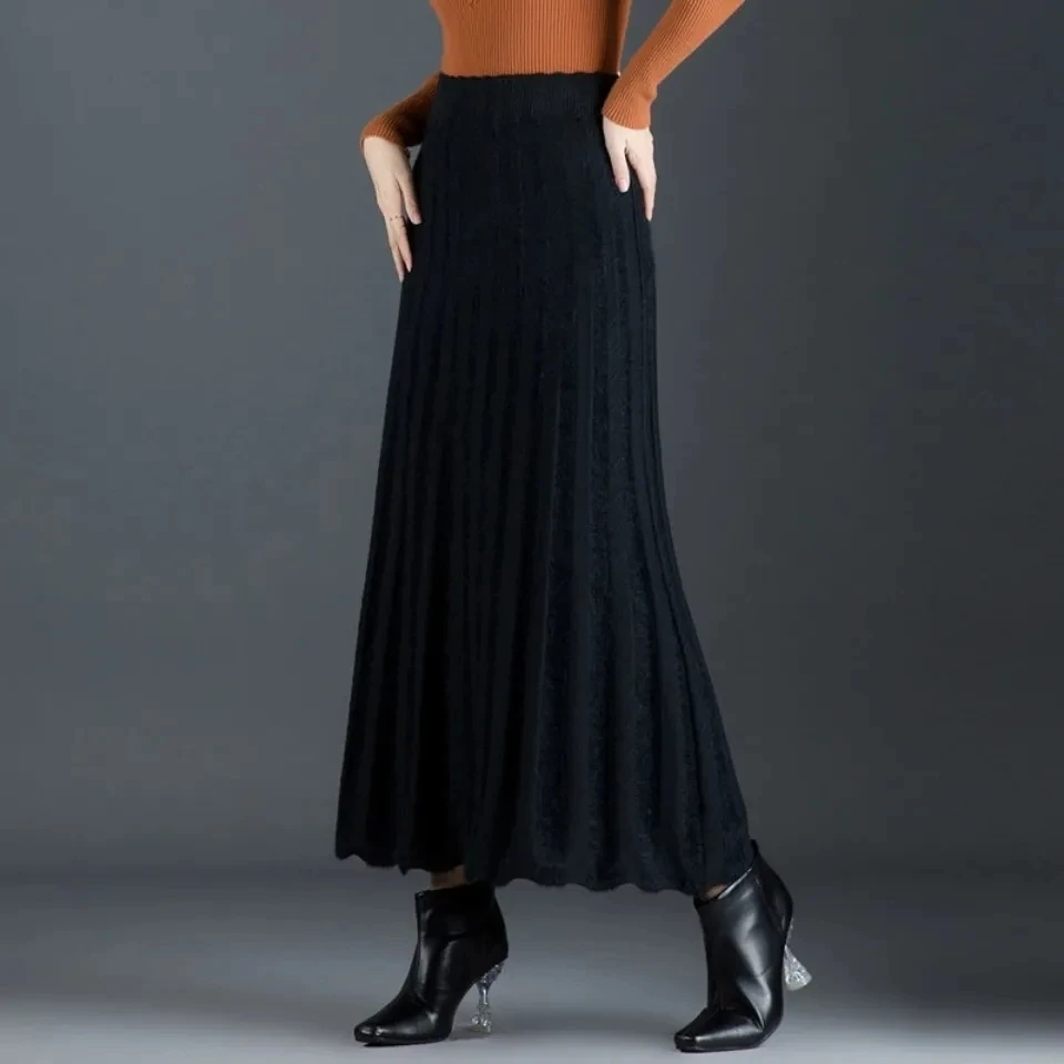 

Women's High Waist Knitted Skirt Casual Fashion Knitted Umbrella Skirt Spring and Autumn Warm Long Skirt