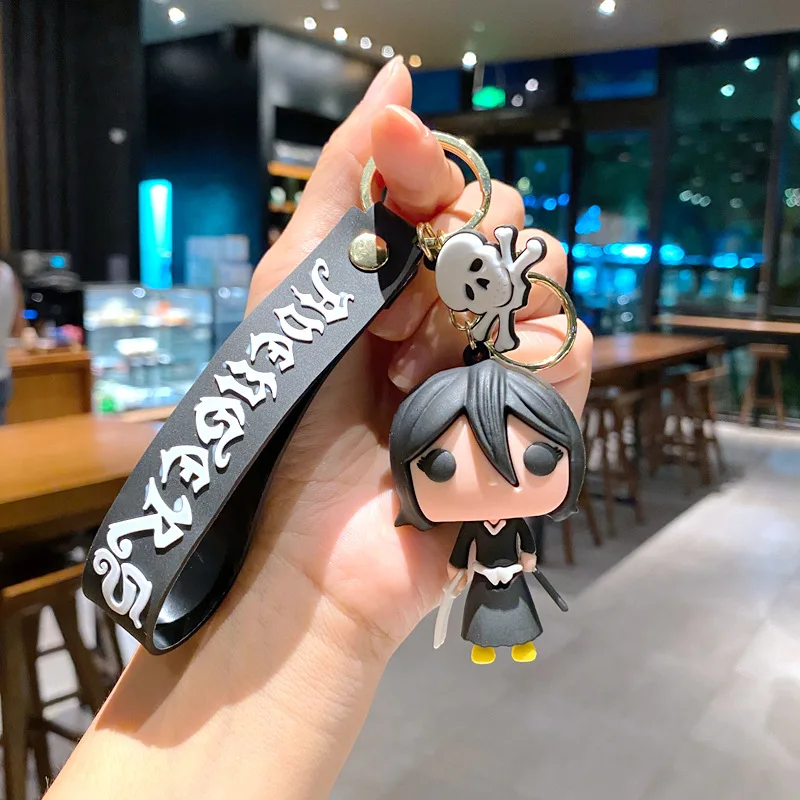 Anime bonito boneca lixívia chaveiro kurosaki ichigo cosplay chaveiro pingente de silicone carro mochila chave feminino amigos presente