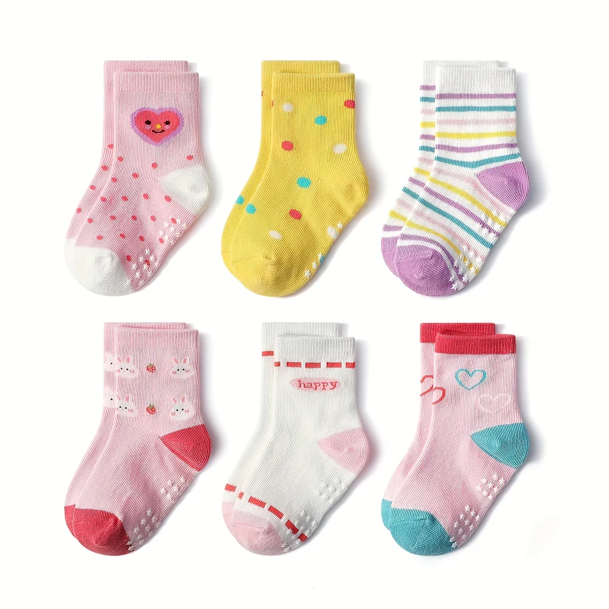 12 pairs of boys and girls' anti slip socks with cute cartoon animal patterns, comfortable and breathable baby floor socks