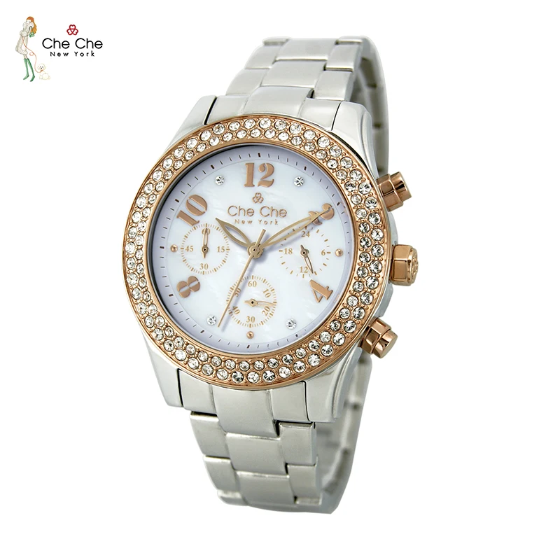 CHECHE Roestvrij Stalen Horloge voor Vrouwen Super Fairy Crystal Kleine Wijzerplaat Harajuku Retro Hoge Waarde Shell Licht Luxe Dames CC001