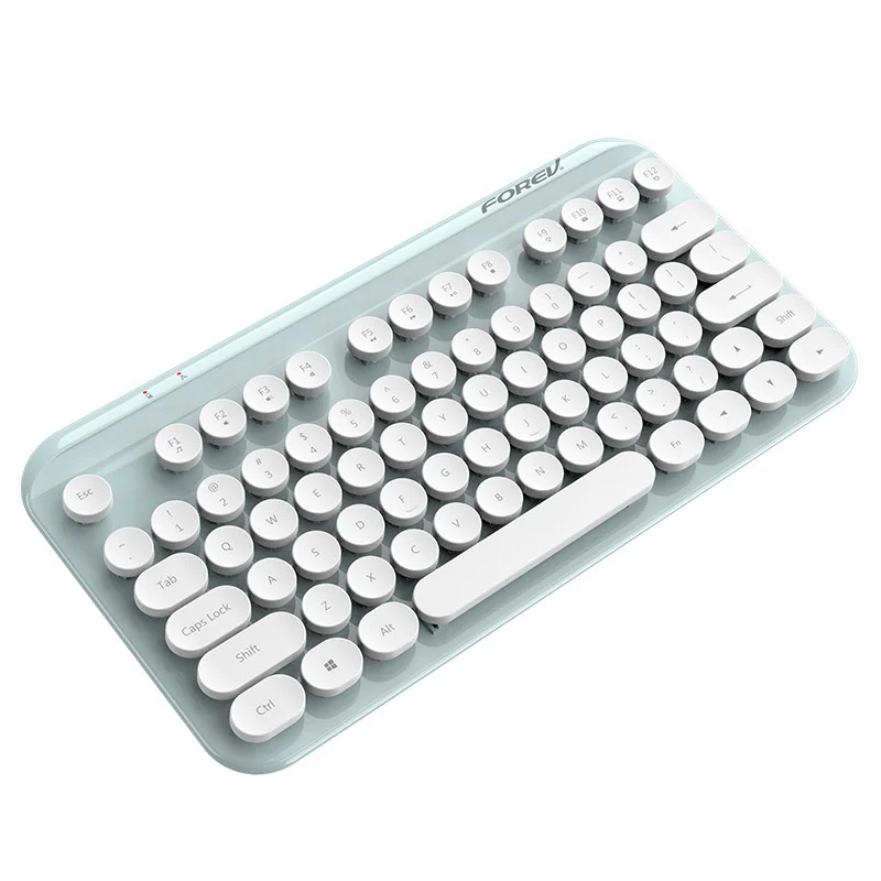 Keyboards Retro Round Keycaps Wireless Mechanical Keyboard Compact Teal Design Typewriter Style QWERTY Layout