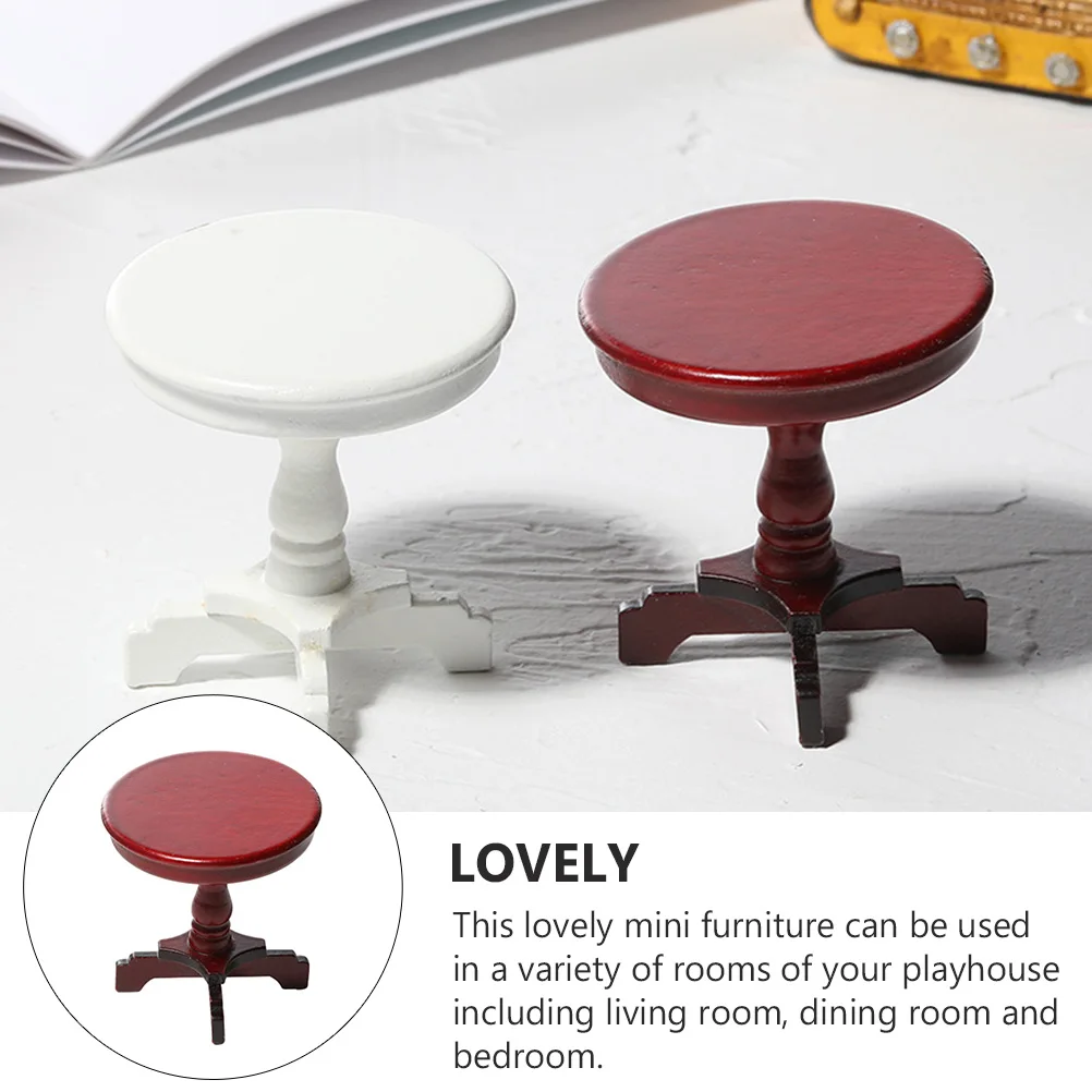 

Mini Round Table Dollhouse Living Room Furniture End Miniature Dining Coffee Decoration Wood Desk