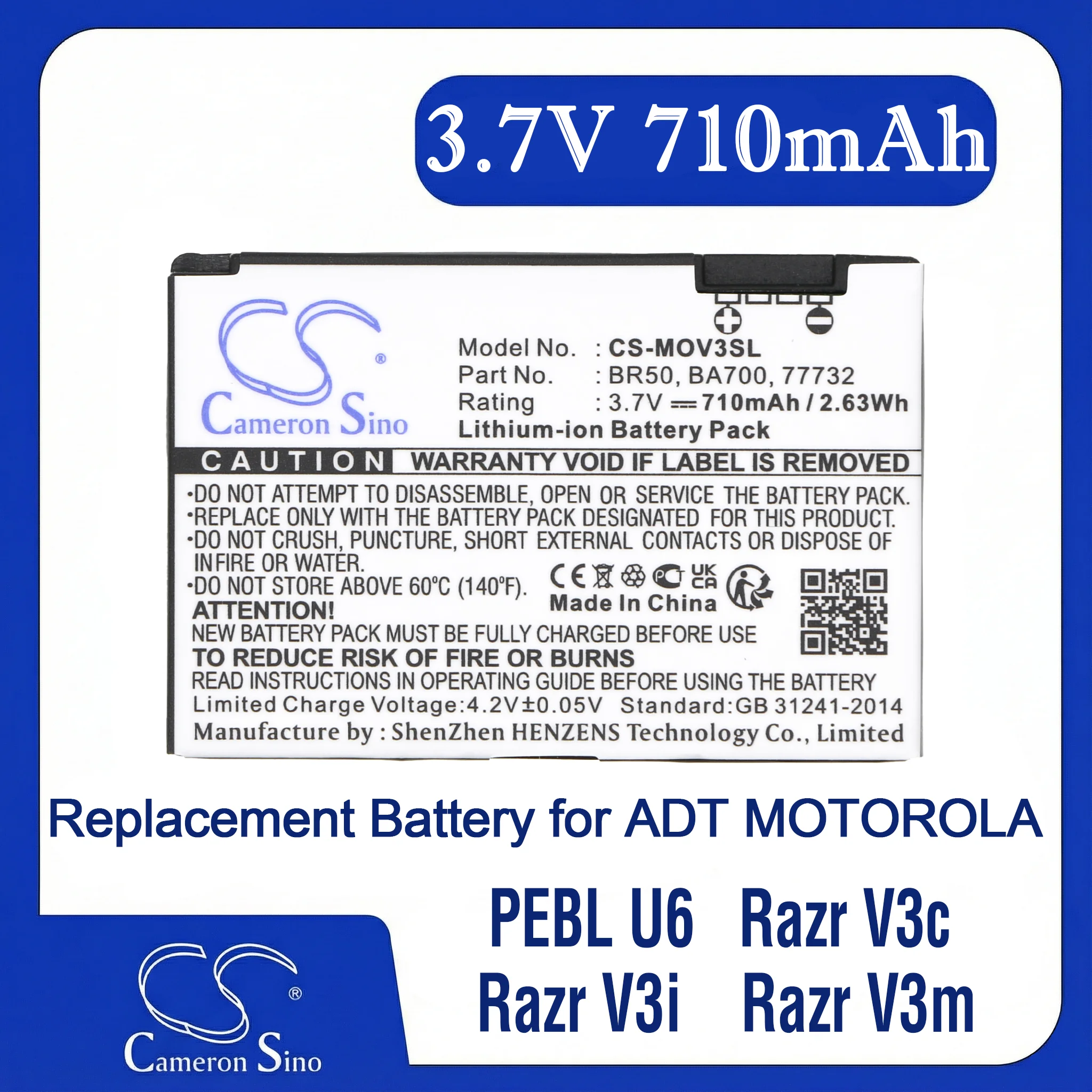 

Cameron Sino SNN5696 Battery for Motorola Razr V3 V3i V3c, Fit PEBL U6 V235 Lifestyle 285