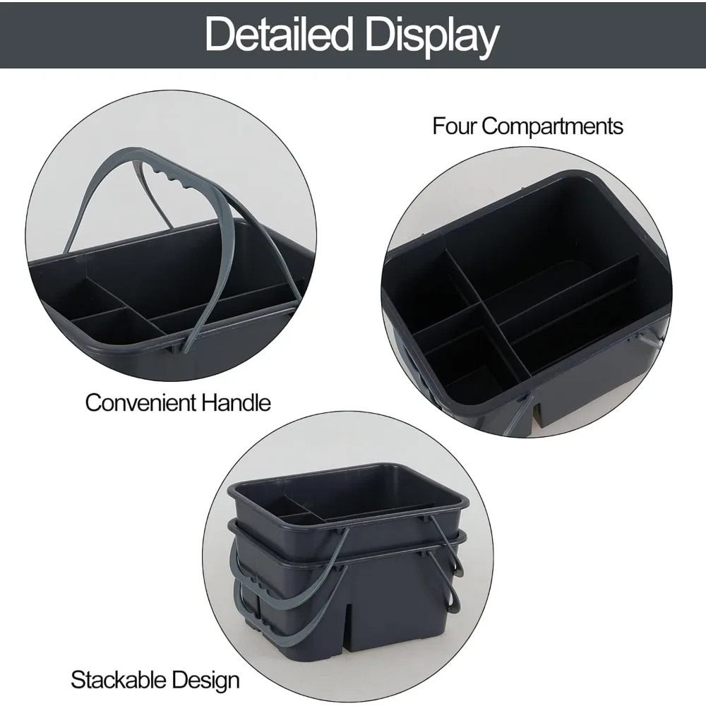 علبة تنظيف بلاستيكية لجميع الأغراض، علبة دش بمقبض، رمادي