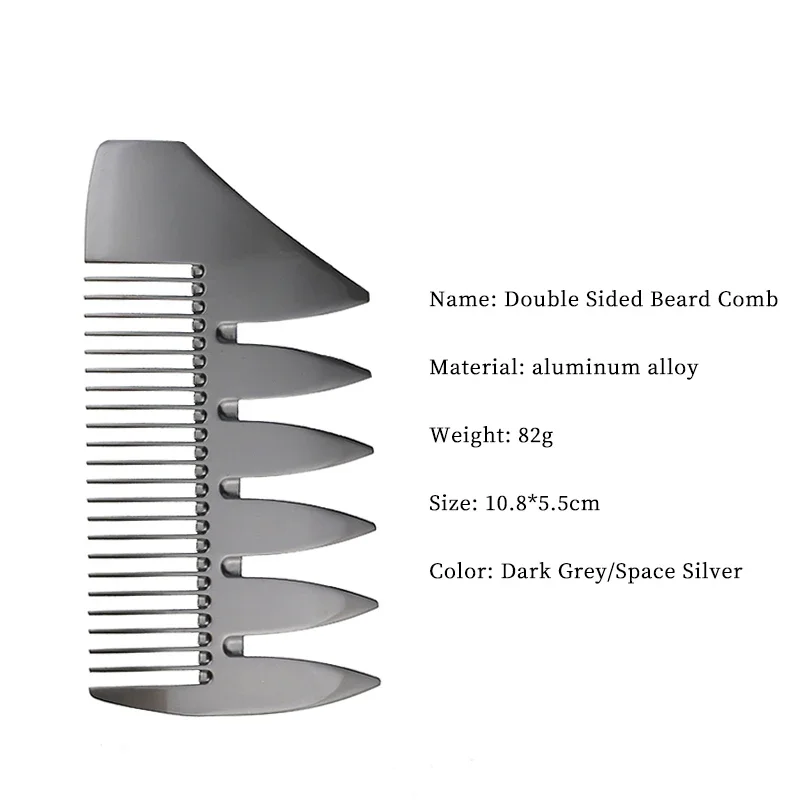 1 قطعة مشط محمول من الفولاذ المقاوم للصدأ جيب على الوجهين مشط ذو أسنان واسعة مضاد للكهرباء الساكنة مشط لحية للرجال خاص للشعر المستعار الحقيقي