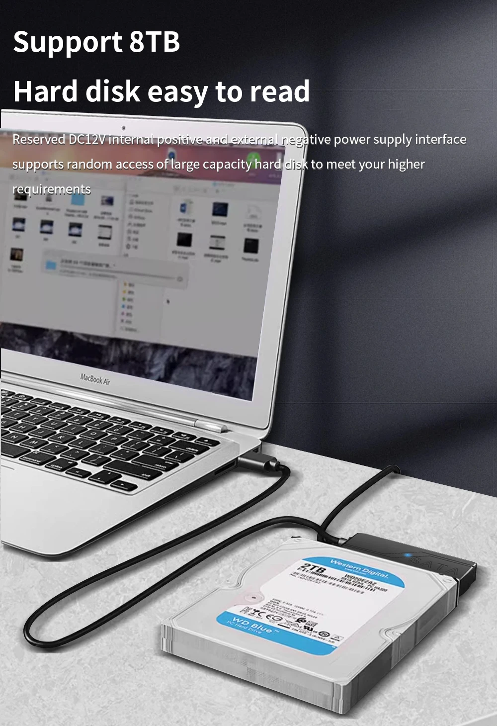 TISHRIC USB-SATA-Kabel, USB 3.0 auf 22-poliger SATA-Adapter, unterstützt 3,5 2,5 Zoll externe HDD SSD-Festplatte, externer Festplattenleser – Detail 6