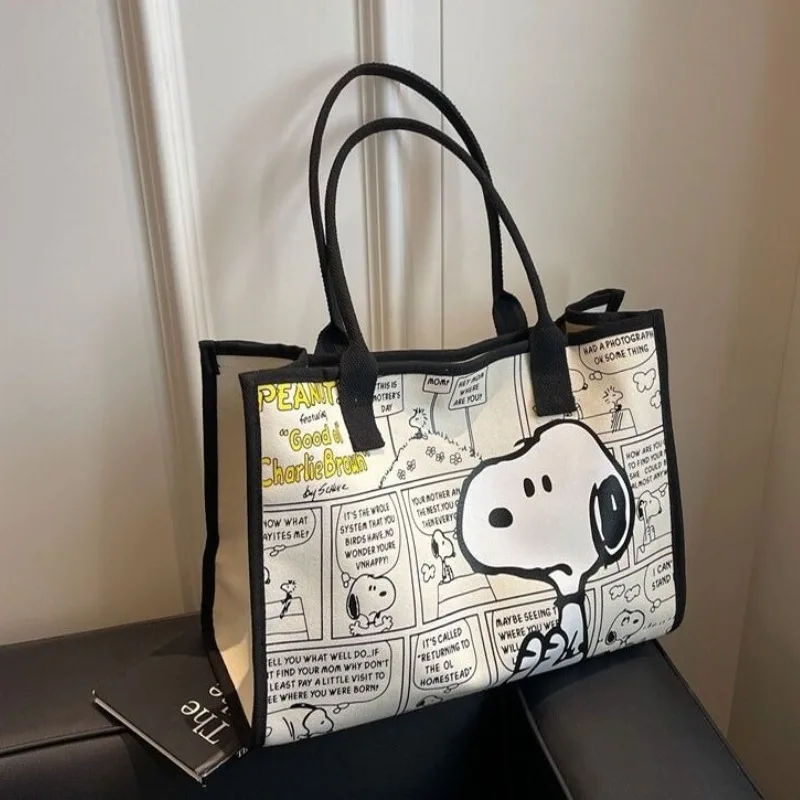 Cartoon Large Capacity Snoopy Women's Shoulder Bag Versatile Canvas Bag Student Commuting Tote Bag Outing Handbag