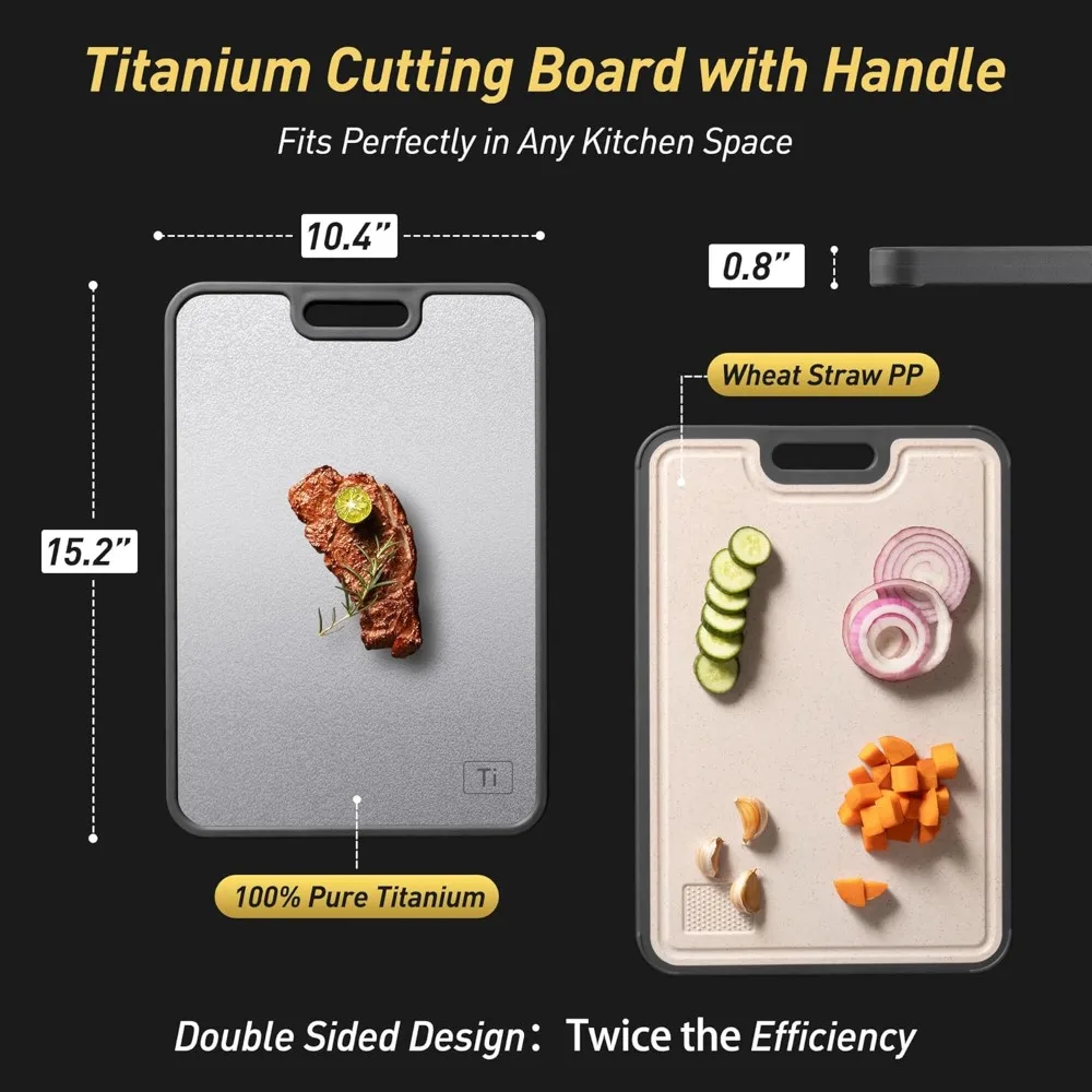 2-in-1 Titanium Kitchen Cutting Board with Handle - Non-Toxic Dual-Sided Chopping Board for Meat & Vegetables