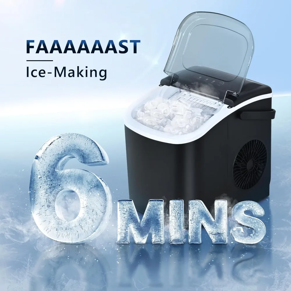 HAOYUNMA-máquina de hielo portátil con mango, máquina de hielo portátil con base de 1,3 libras, 26 libras en 24 horas, 9 hielo listo en 6 minutos, autolimpieza