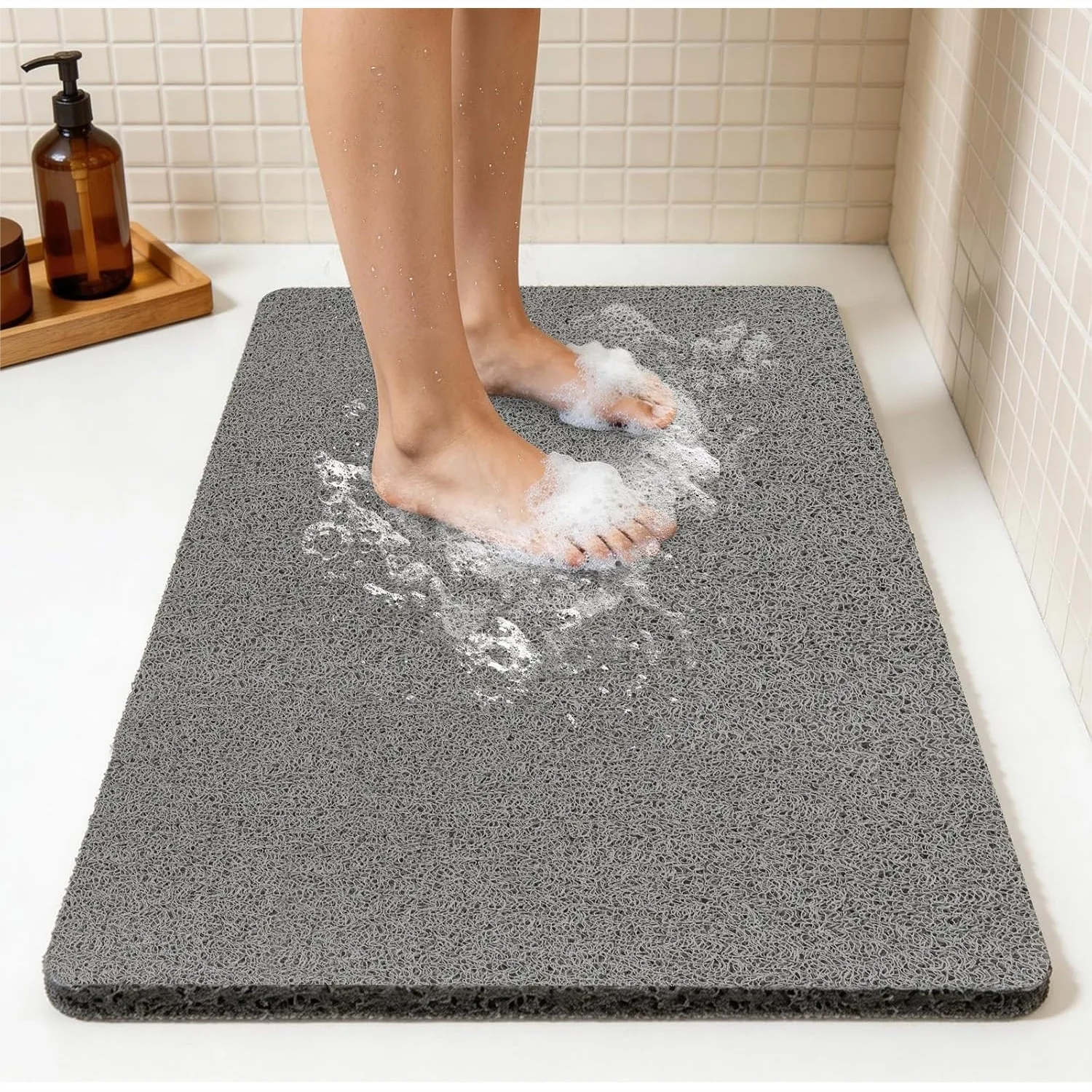 

Non Slip Shower Mat, Quick Drying Bath Mat with Loofah Texture, Soft Foot Scrubber for Bathtub, 32x24in Grey