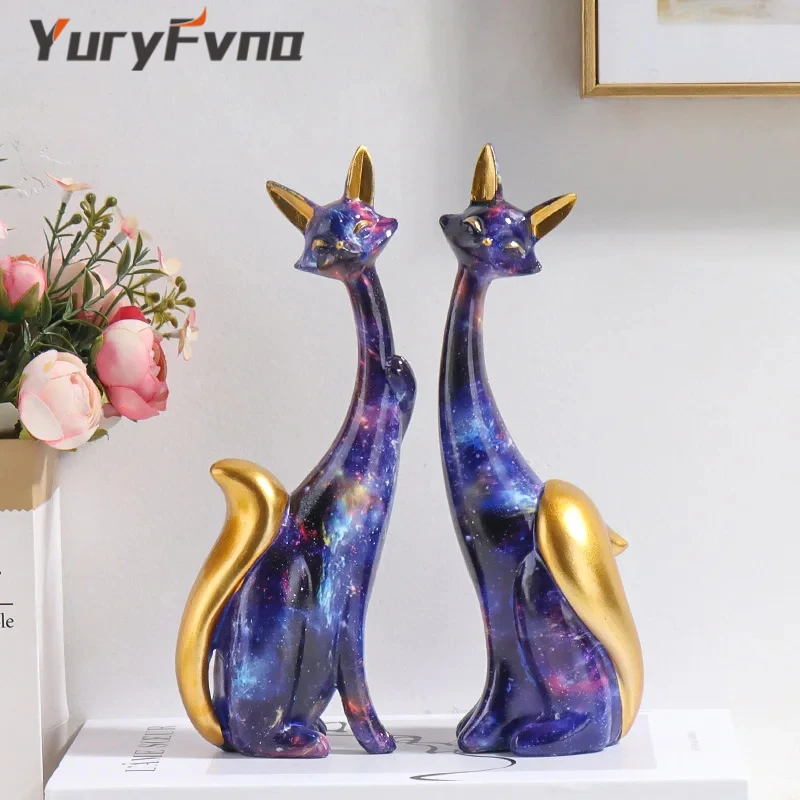 YuryFvna Nordic Art Oil Painting Graffiti Lovers Fox Decoration Resin Abstract Ornaments Figurines Bedroom Desktop  Sculpture