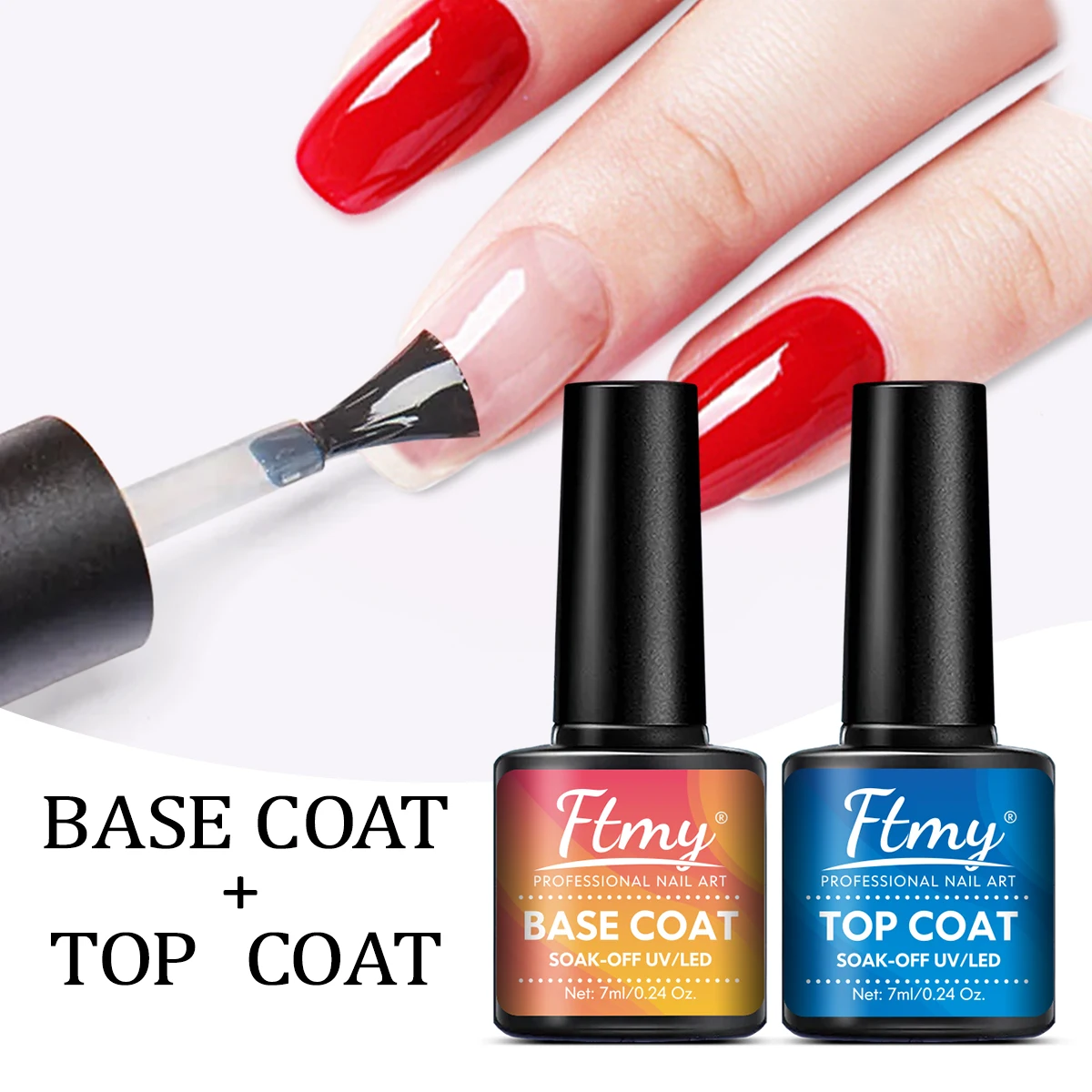 مجموعة طلاء أظافر جل مكونة من قطعتين - معطف أساسي بوزن 0.24 أونصة، معاطف علوية غير لامعة وغير لامعة، لمسة نهائية عالية اللمعان تدوم طويلاً، جل غير معطر خالي من الرصاص،