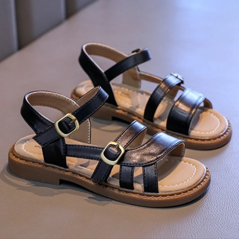 New Sandals Fashion Simple Retro Girls' Shoes Summer Flat Lightweight Kid Shoe Classic Elegant Daily Casual 2026 Beach Shoes