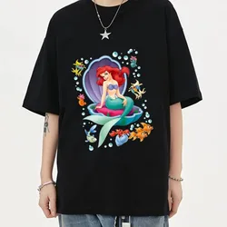 MINISO Disney Little Mermaid Ariel T Shirt Women Couple Clothes Short Sleeve Collar Fashion Man Cotton Summer Sporty