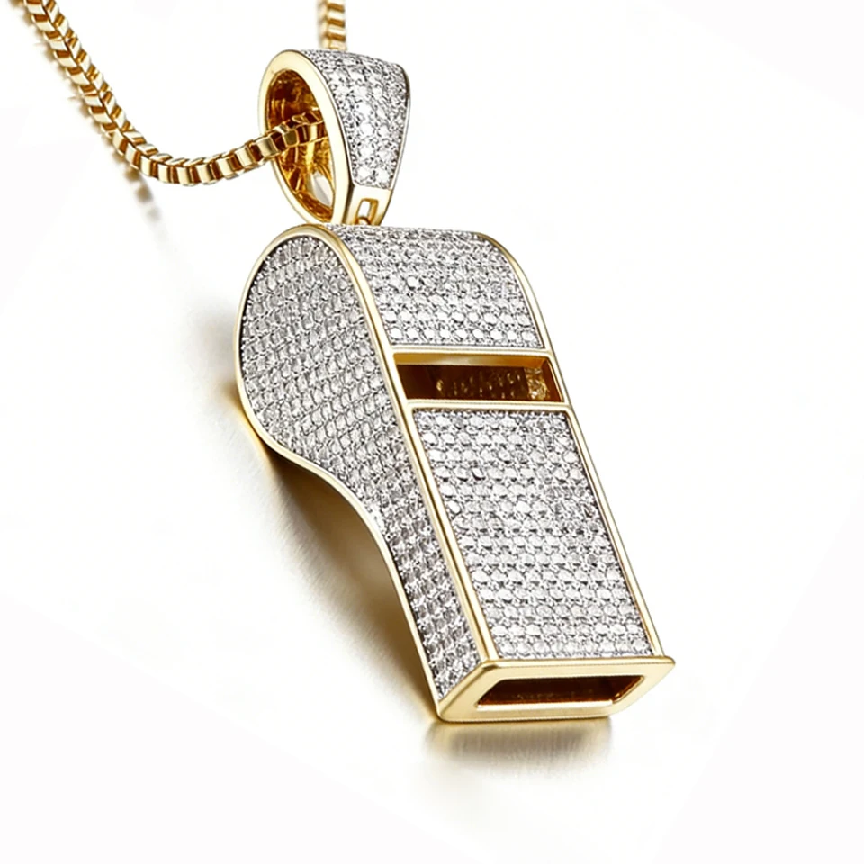 

VANAXIN Iced Out Whistle Pendants Necklaces for Men Women Bling Cubic Zirconia Hip Hop Punk Jewelry Party Wear Holiday