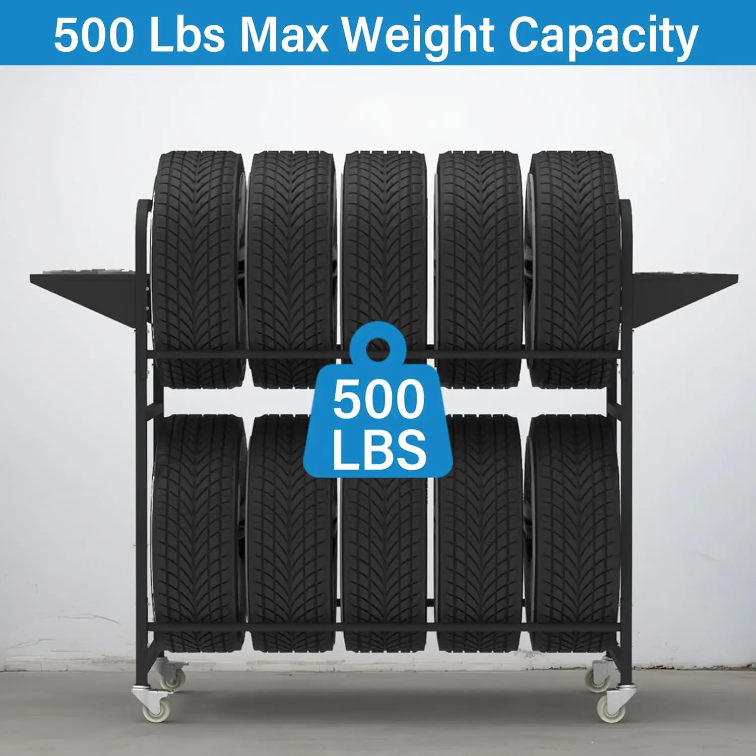 Adjustable Rolling Tire Storage Rack with Dust Cover, 4 Casters & Shelves for Garage Organization