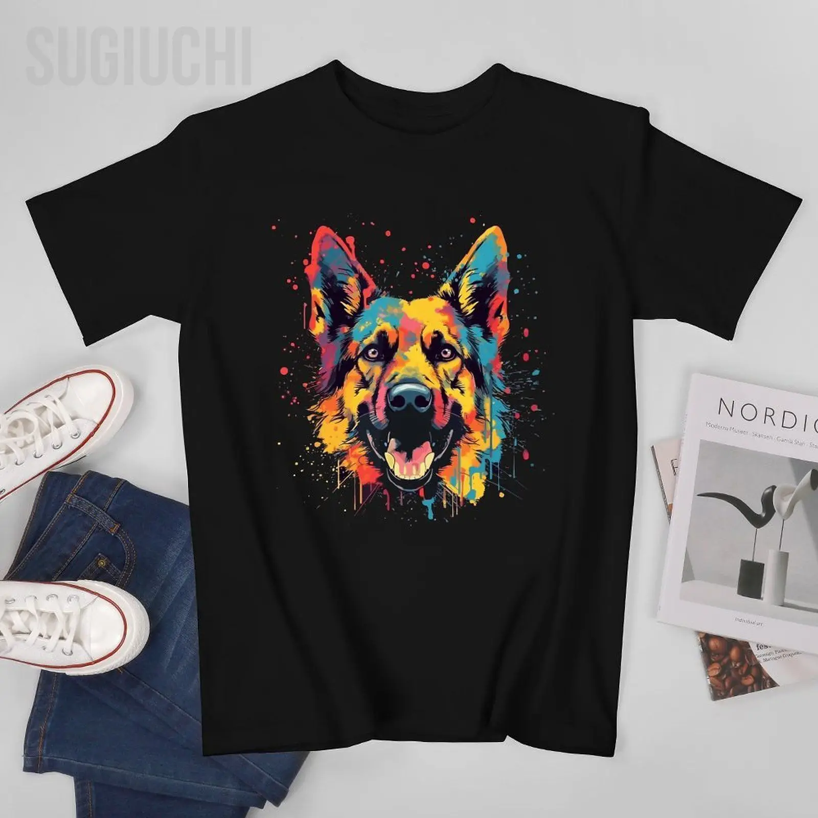 Men German Shepherd Shepard Dogs Tshirt Tees O-neck T Shirts Women Boys 100% Cotton Short T-Shirt Unisex All Seasons