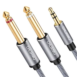 Lungfish 3.5mm jack, dual 6.3mm mono Y audio Cabell, 3.5mm stereo jack, 2 x 6.35mm jack, suitable for speakers, MP3, etc