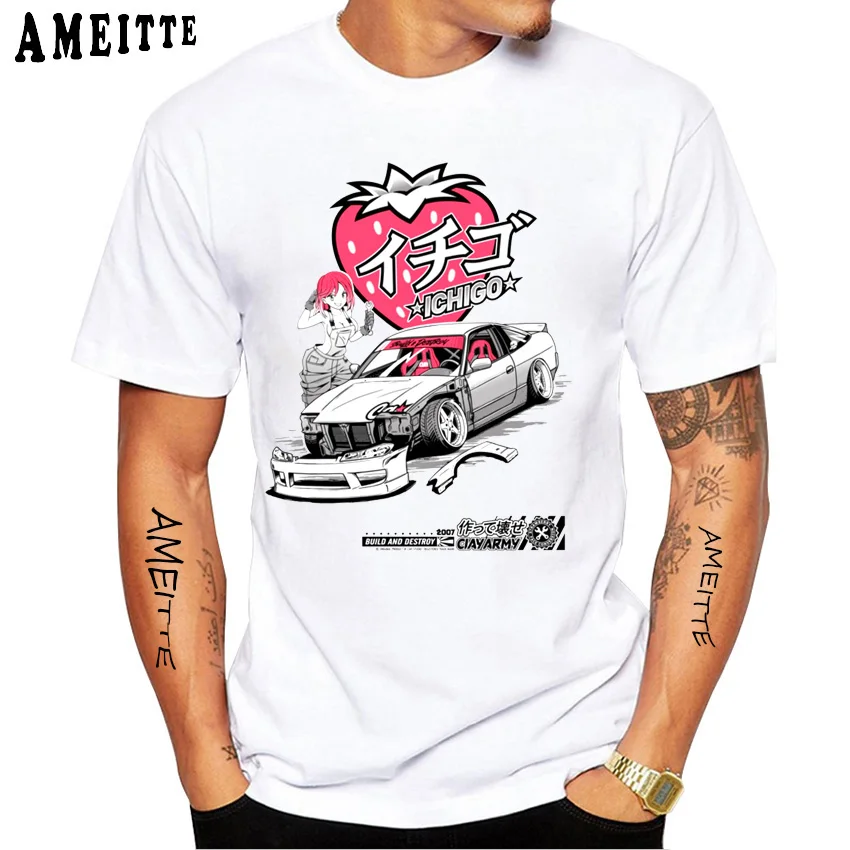 Novo verão masculino manga curta jdm carro modificação engenheiro anime clássico camiseta harajuku branco casual menino t homem topos
