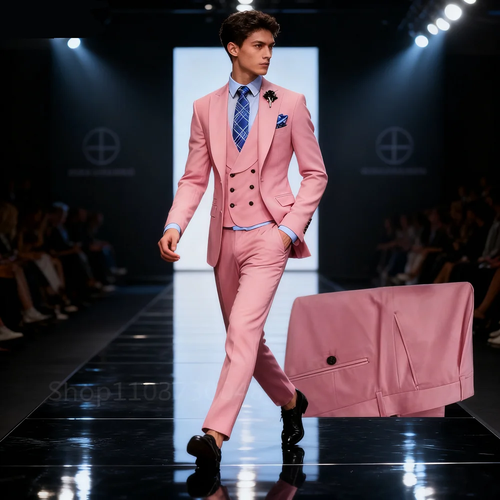 Conjunto de 3 piezas de trajes de boda formales de gama alta para hombres, esmoquin informal de novio de negocios con chaqueta, chaleco, pantalones para fiesta de graduación