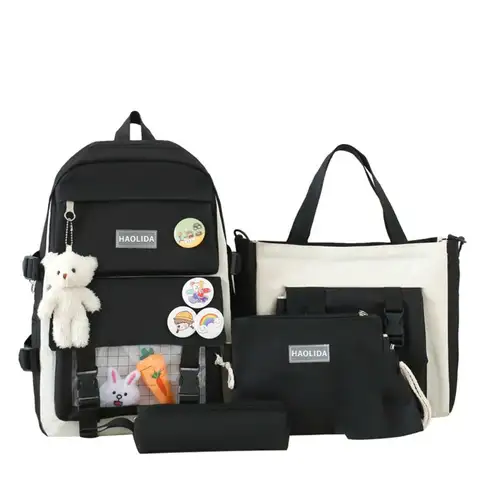 트렌디 한 나일론 대용량 가방 간단한 캔버스 배지 어깨 배낭 Schoolbag 통근 한국 스타일 학교 가방 소녀