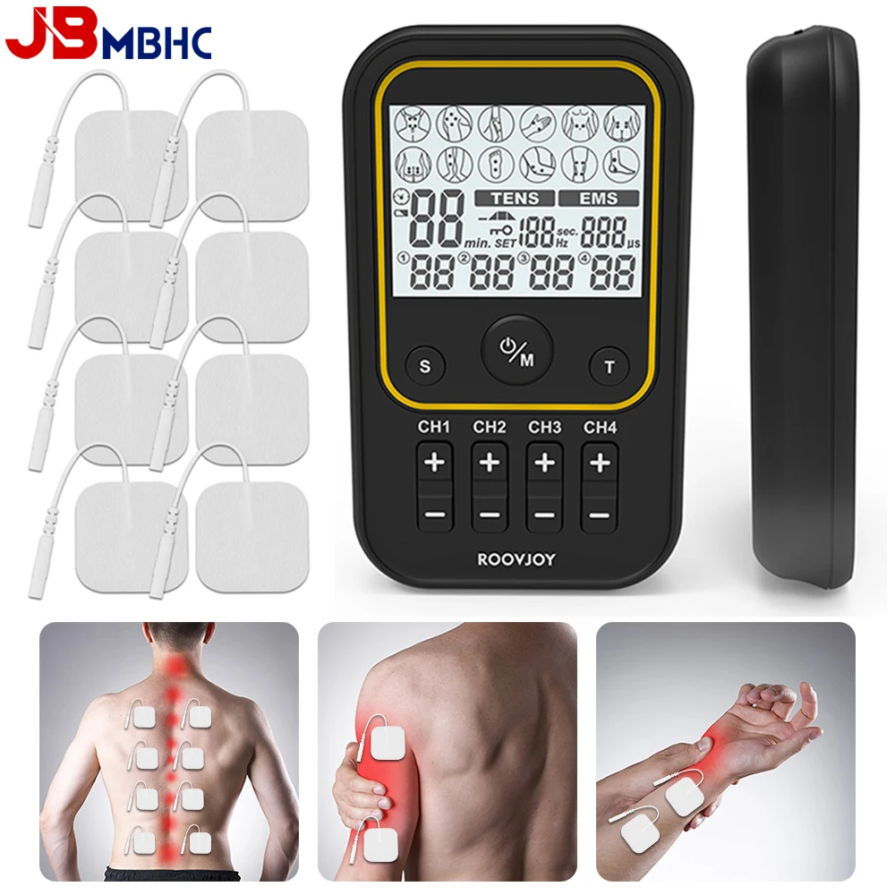 

4 Output EMS Electric Muscle Stimulator 40 Level TENS Physiotherapy Pulse Full Body Massager Pain Relief Machine Health Care