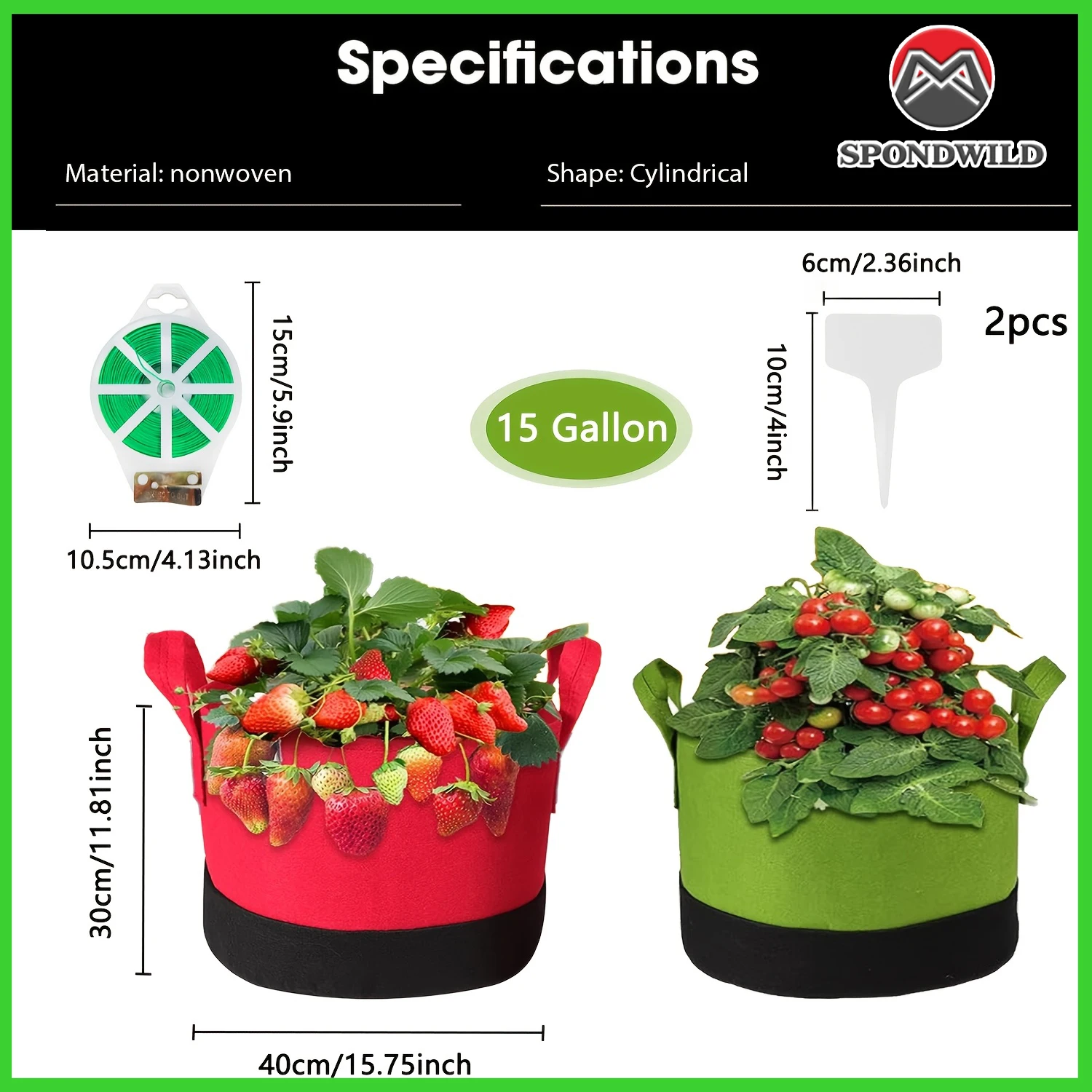 

Grow Bags with Reinforced Handles, 1-15 Gallon Multi-Color Aeration Fabric Pots for Vegetables, Best for Tomatoes & Potatoes