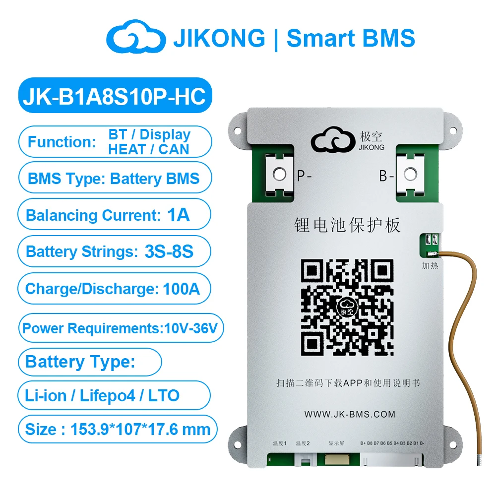 JIKONG JK BMS V19 Smart BMS 4S-8S BT RS485 Warmte KAN Parallel 1A ~ 2A Actieve Balancer voor Li-ion LiFePo4 Lto Batterij BMS 100A-300A