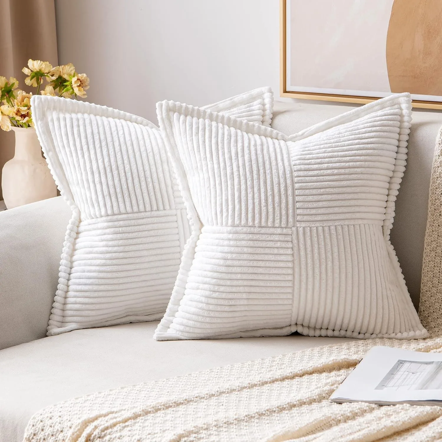 

Cream White Corduroy Cushion Cover 45x45 Soft Spliced Strip Pillow Cover Luxury Decorative Home Pillow Case for Sofa Living Room