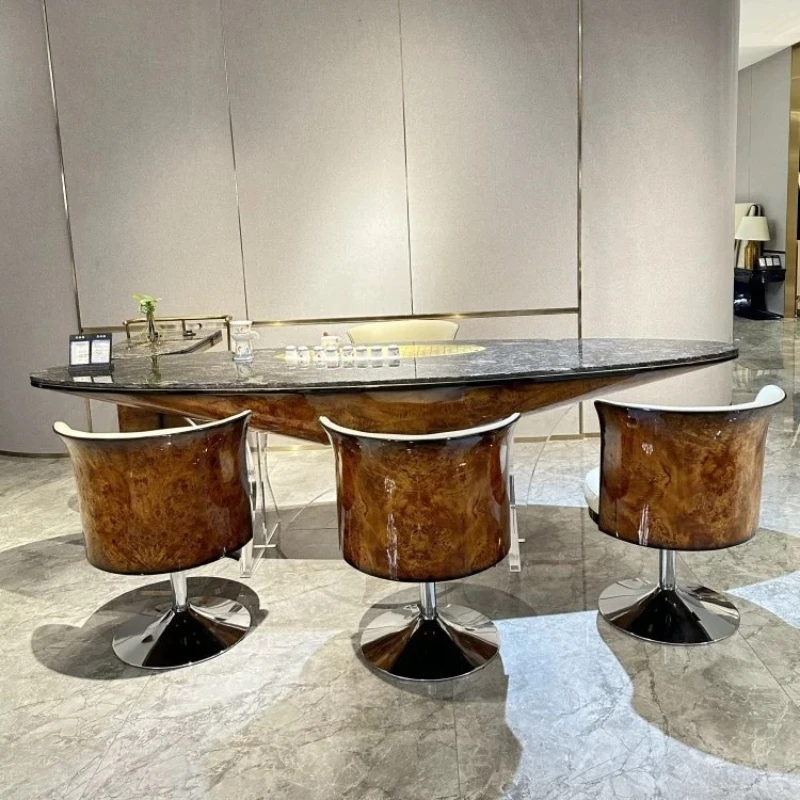

Stone tea table Modern simple office Acrylic suspended tea table Chair combination Superior villa tea table