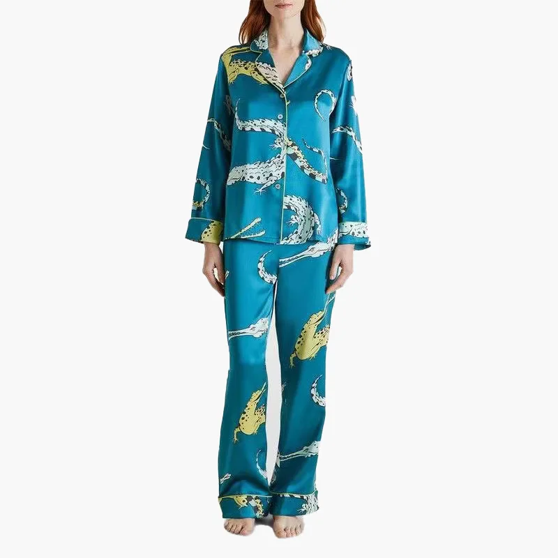 Print Pajamas Luxury Satin Loungewear Long Sleeve Sleepwear Women\'s Homewear Summer New Pyjamas Suit Casual Nightwear