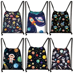 Spaceship Pilot Printing zaino donna UFO astronauta borse con coulisse per scarpe da viaggio portaoggetti porta libri per adolescenti regalo