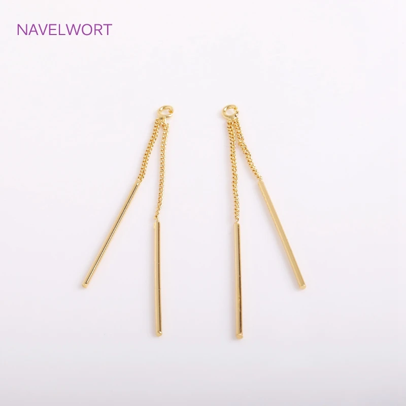 Trendy 14K Gold Plated Long Thin Chain Tassel Charms For Earring Making Materials,Brass Metal Thin Tassel Pendants Wholesale