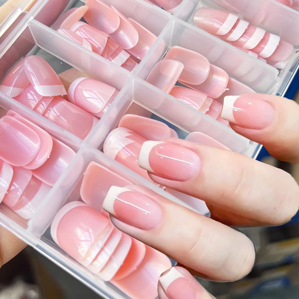 120 قطعة/صندوق الوردي الفرنسية قصيرة البيضاوي الشكل الأظافر وهمية جديد أنيق الفرنسية عيد الميلاد غطاء كامل الأظافر كاذبة الفتيات الحلو اضغط على الأظافر #2