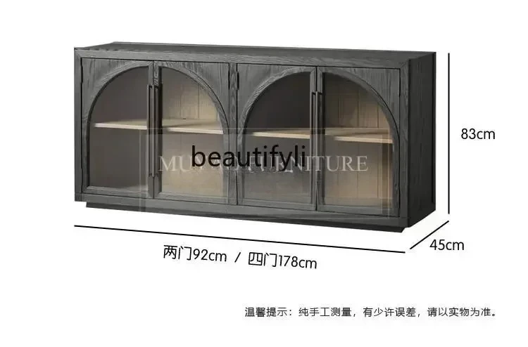 New style French retro solid wood dining side cabinet, restaurant storage locker, arch wine cabinet integrated against