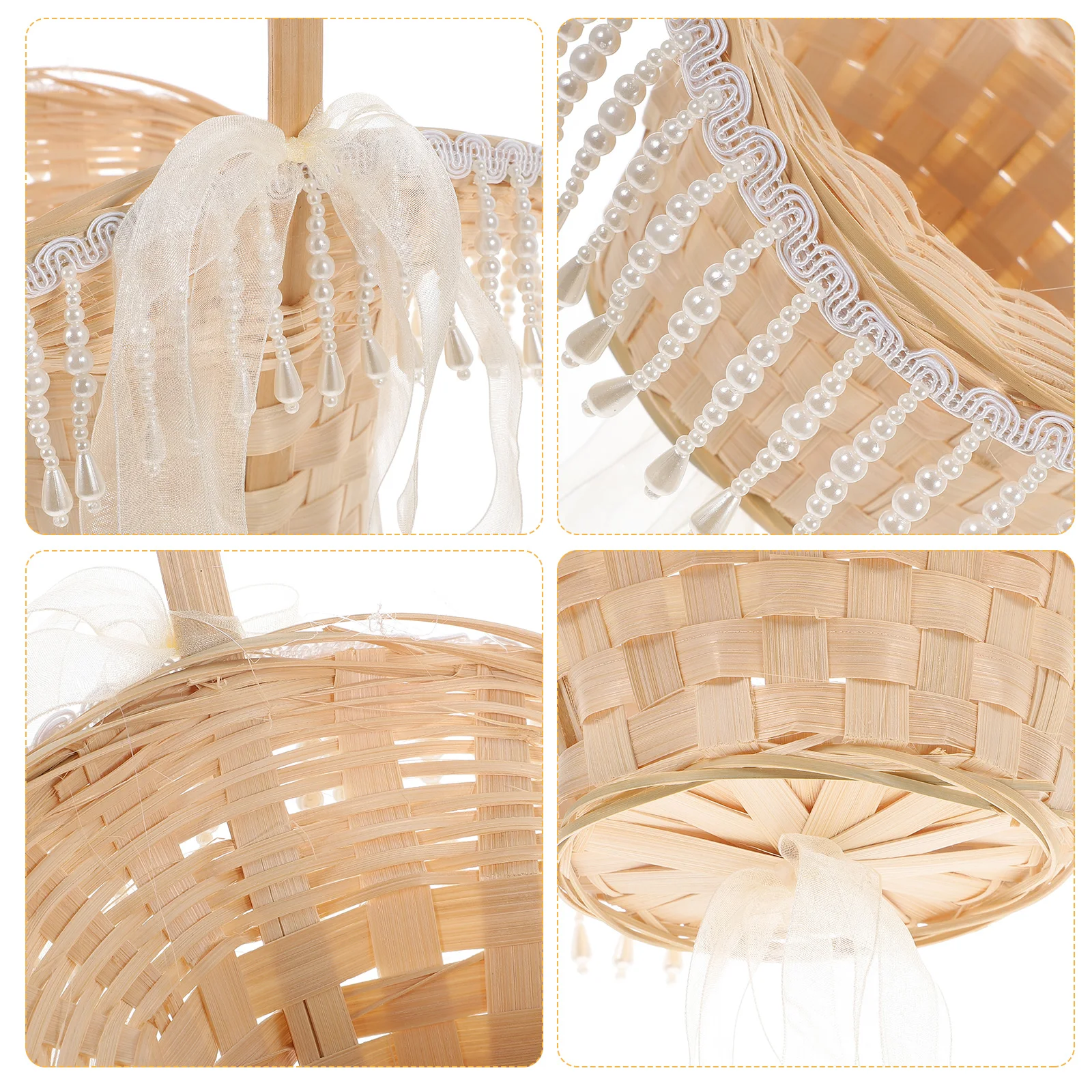 

Chic Bamboo Woven Flower With Handle Elegant Storage For Wedding Home Garden Decor Flower Girl Wedding Party Decoration Picnic